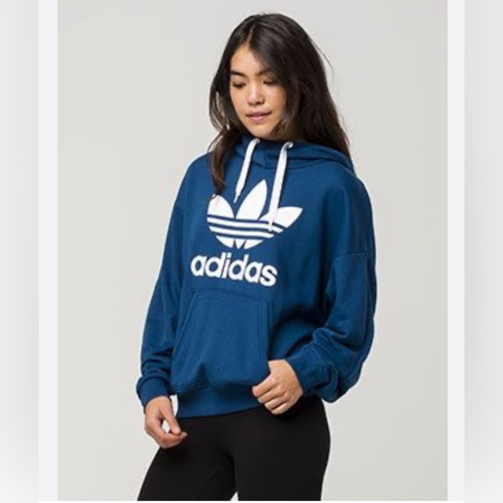 Adidas Trefold Hoodie with classic logo in Aegean blue